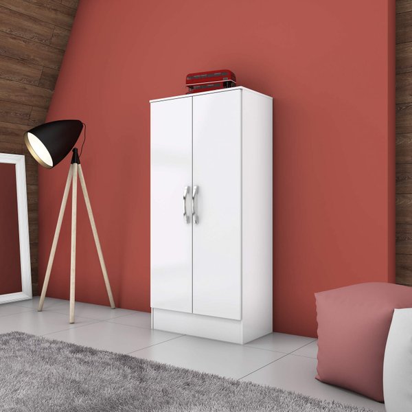 Armário Multiuso 2 Portas 3 Prateleiras BHappy Espresso Móveis Branco