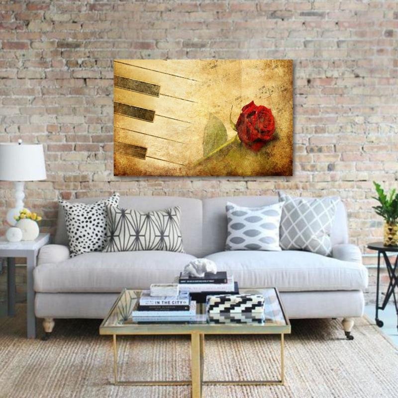 Quadro De Piano Com Flor Vintage Musica Decorativo Madeiramadeira
