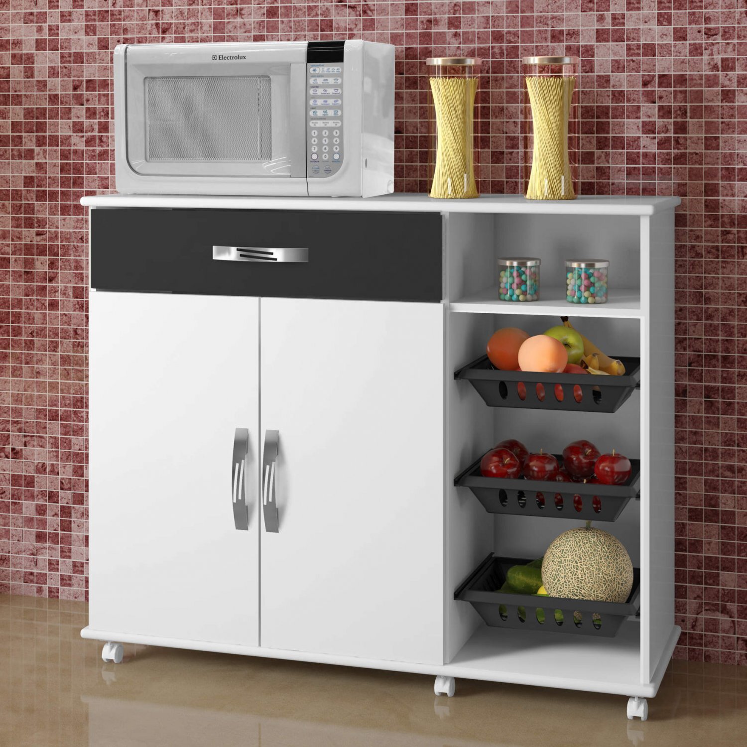 Fruteira 2 Portas 1 Gaveta 3 Cestos Arte Móveis Branco | MadeiraMadeira