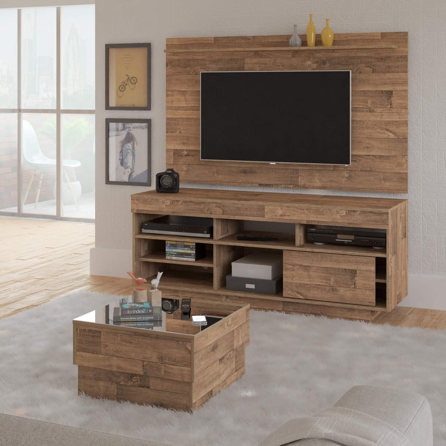 Sala de Estar com Rack, Painel e Mesa de Centro Valência II Artely Rústico é boa?