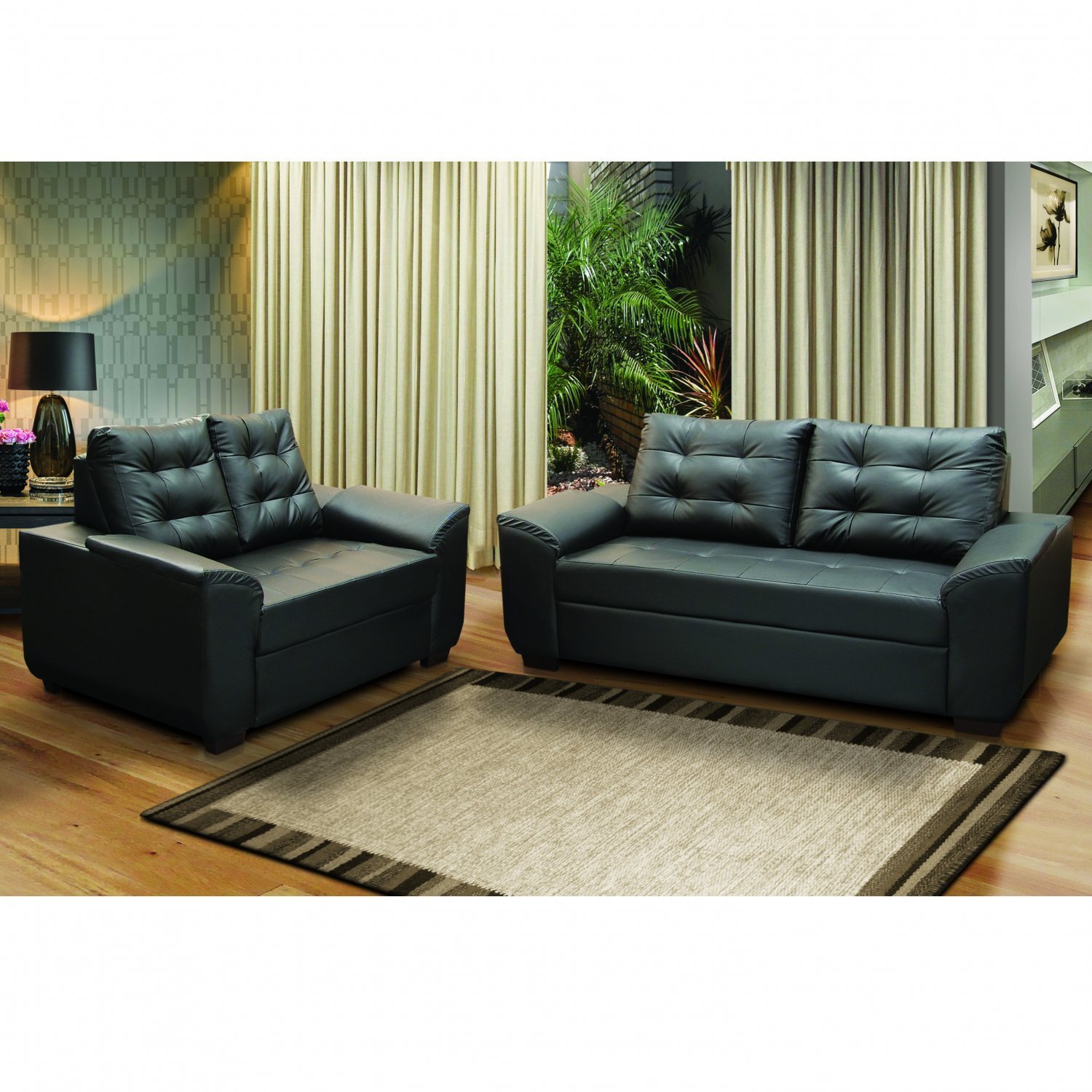 Conjunto Sofá 2 e 3 Lugares Cinquecento Fratello Preto MadeiraMadeira