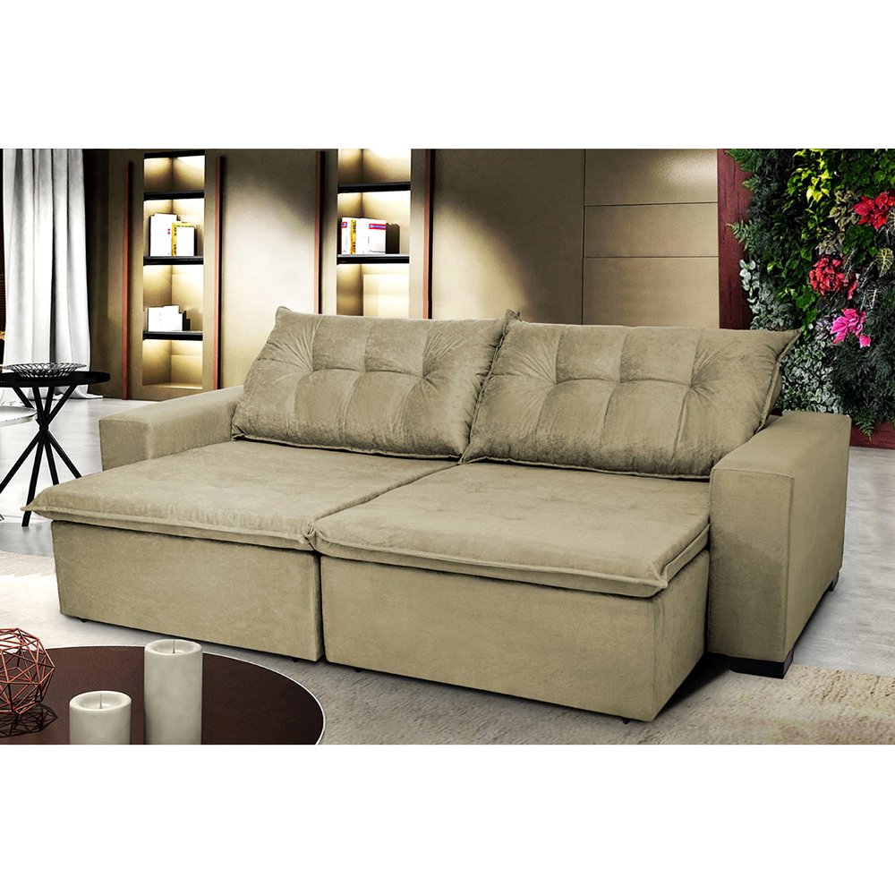 Sofá Austrália 2,32 Mts Retrátil, Reclinável Com Molas e Pillow no Assento Tecido Suede Castor Palha é boa?