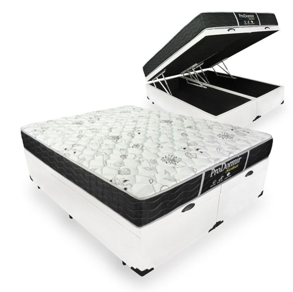 Cama Box Com Baú Queen + Colchão De Molas Probel Prodormir Sleep Black 158x198x64cm Branco