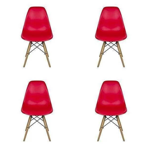 Menor preço em Conjunto Com 4 Cadeiras Dkr Polipropileno Base Eiffel Madeira Vermelho
