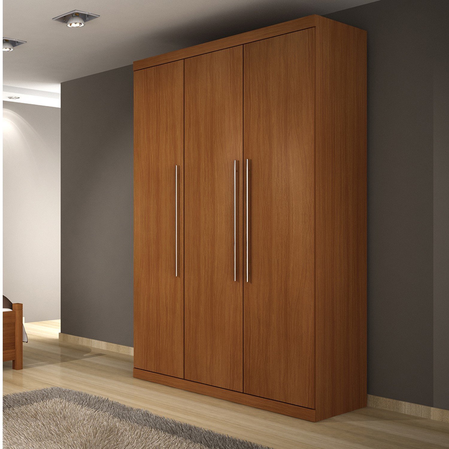 Guarda Roupa Solteiro 3 Portas 3 Gavetas Roma Bianchi Móveis Imbuia Menor preço em Guarda Roupa Solteiro 3 Portas 3 Gavetas Roma Bianchi Móveis Imbuia