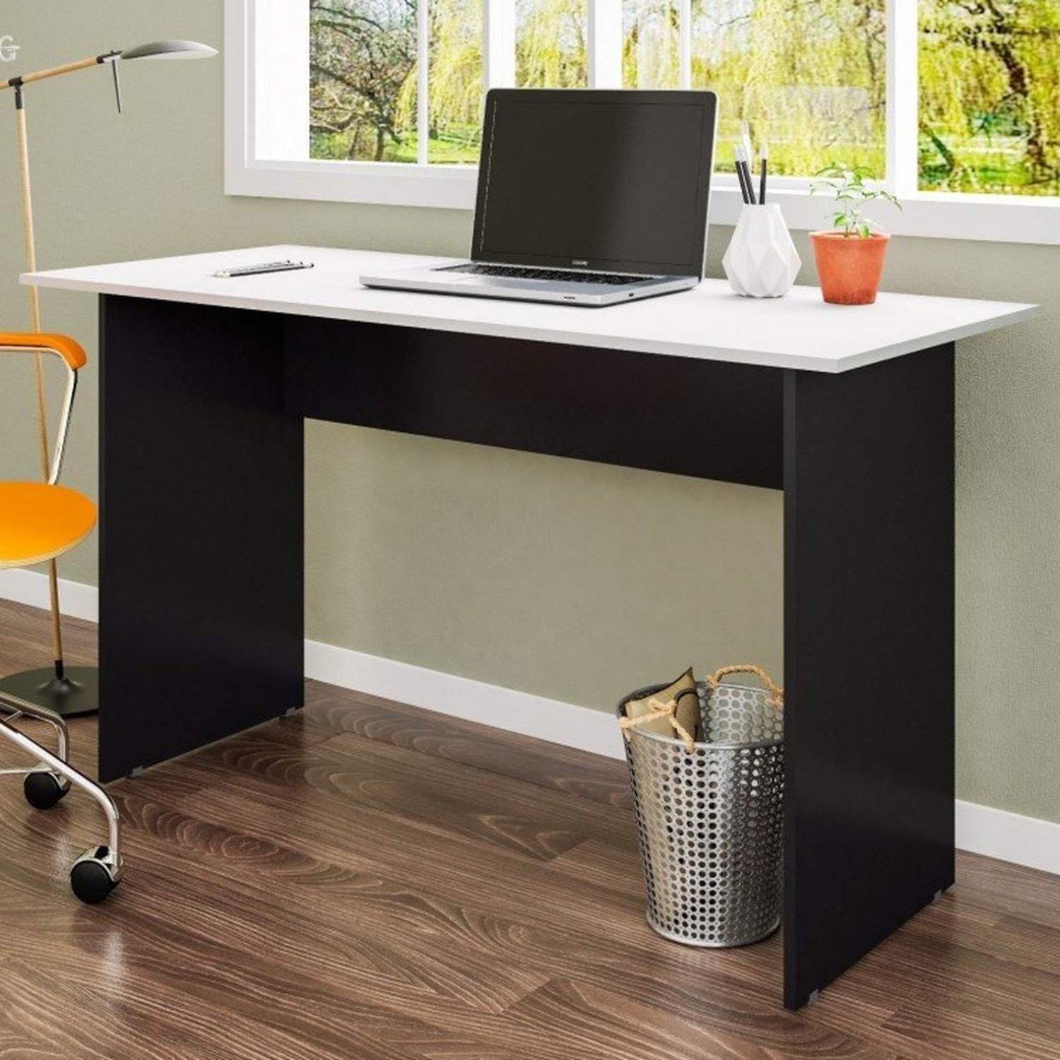 Mesa para Escritório Retangular Pé Painel 120cm Gebb Work Preto/Cinza MadeiraMadeira