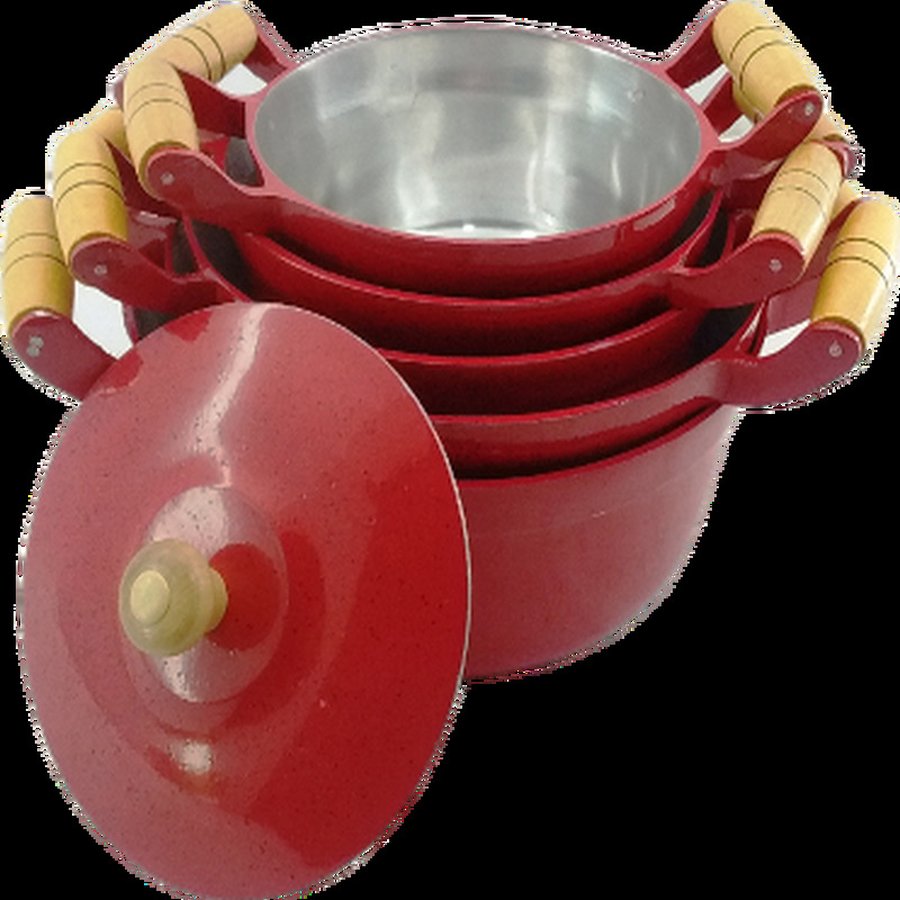 Jogo de panelas em aluminio fundido batido vermelho 5 peças U1kol2lo34kkcm