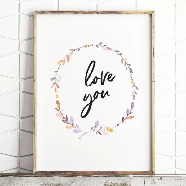 Quadro Decoracao Amo Voce Floral Colorido Tipografia Frases Madeiramadeira