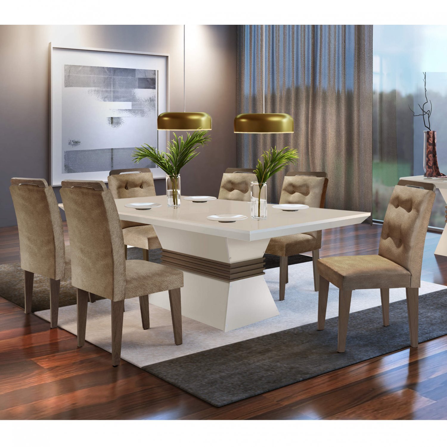 Conjunto Sala De Jantar Mesa Tampo Mdf 6 Cadeiras Clarice Espresso Moveis Animalle Chocolate Off White Cafe Madeiramadeira