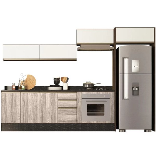 Cozinha Modulada 08 Peças 100% MDF Kali Premium Amendoa Arezzo Off White Nicioli Amendoa/Arezzo Rustico / Off White Menor preço em Cozinha Modulada 08 Peças 100% MDF Kali Premium Amendoa Arezzo Off White Nicioli Amendoa/Arezzo Rustico / Off White