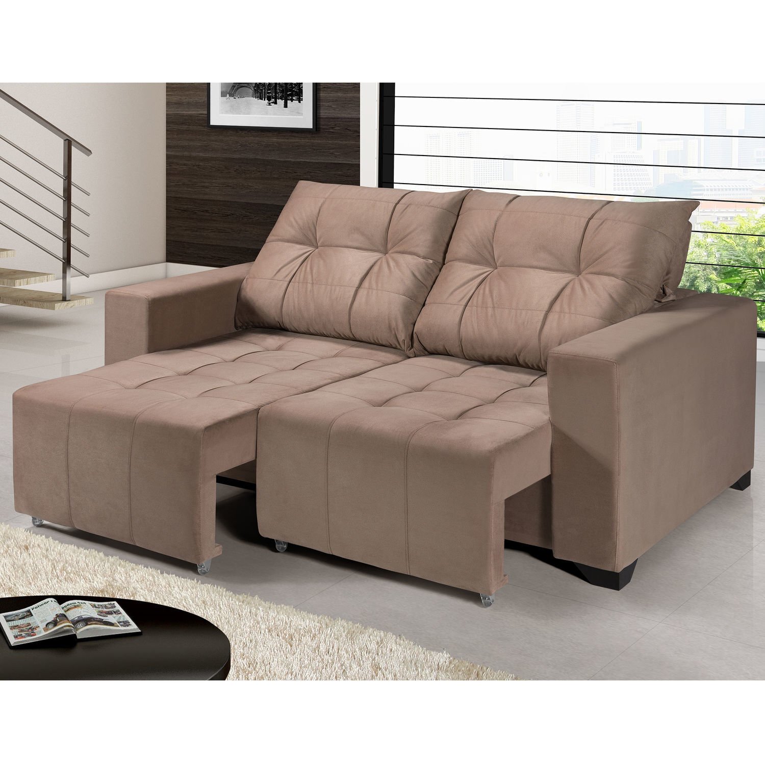 Sofá Retrátil 2 Lugares Hector Império Estofados Chocolate MadeiraMadeira