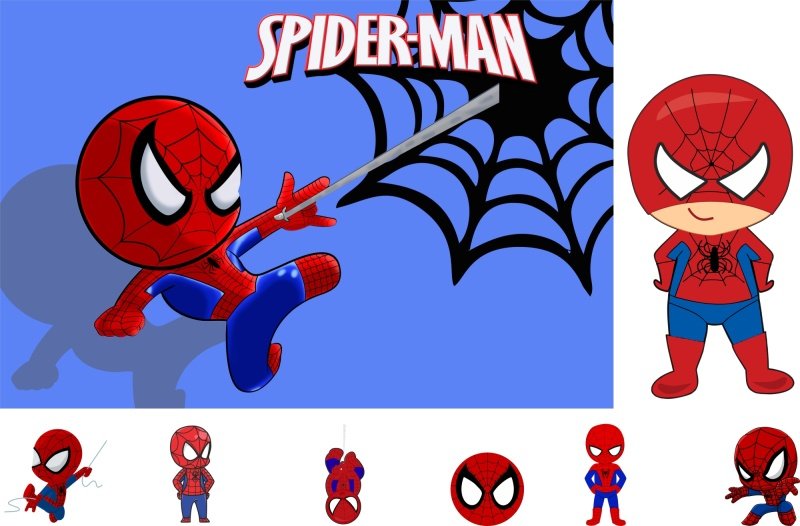 Kit Painel Lona 1,50x1,00m e Displays Homem Aranha Cute | MadeiraMadeira