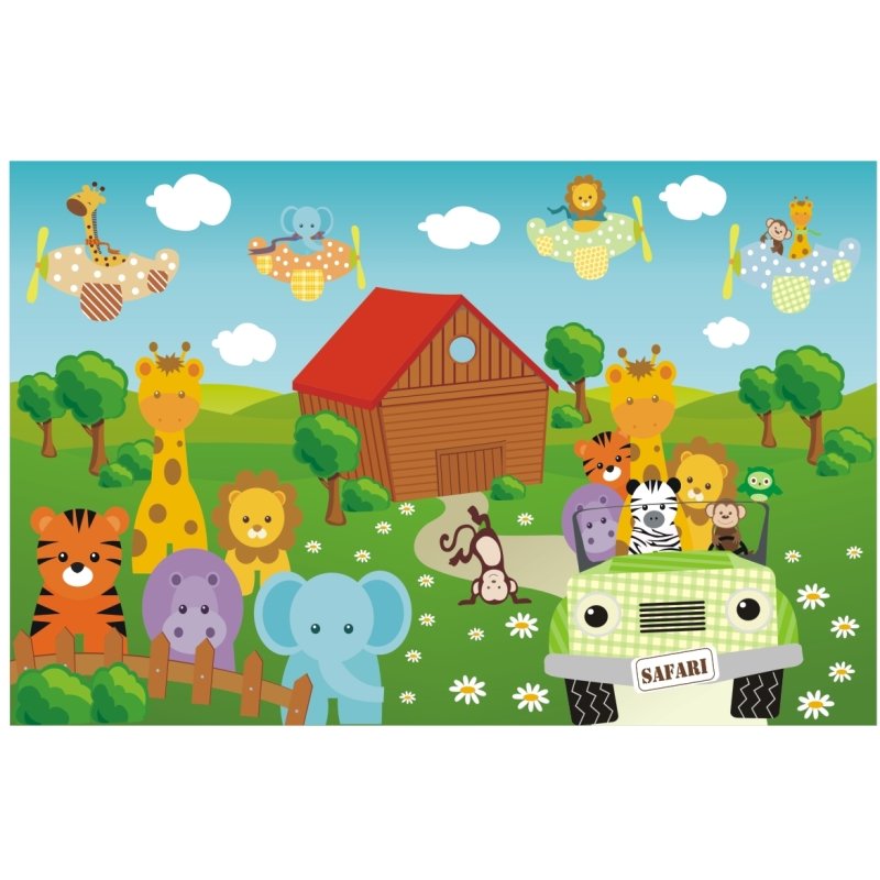 Papel De Parede Infantil Fazendinha Safari Adesivo Zoo M26 Colorido Madeiramadeira