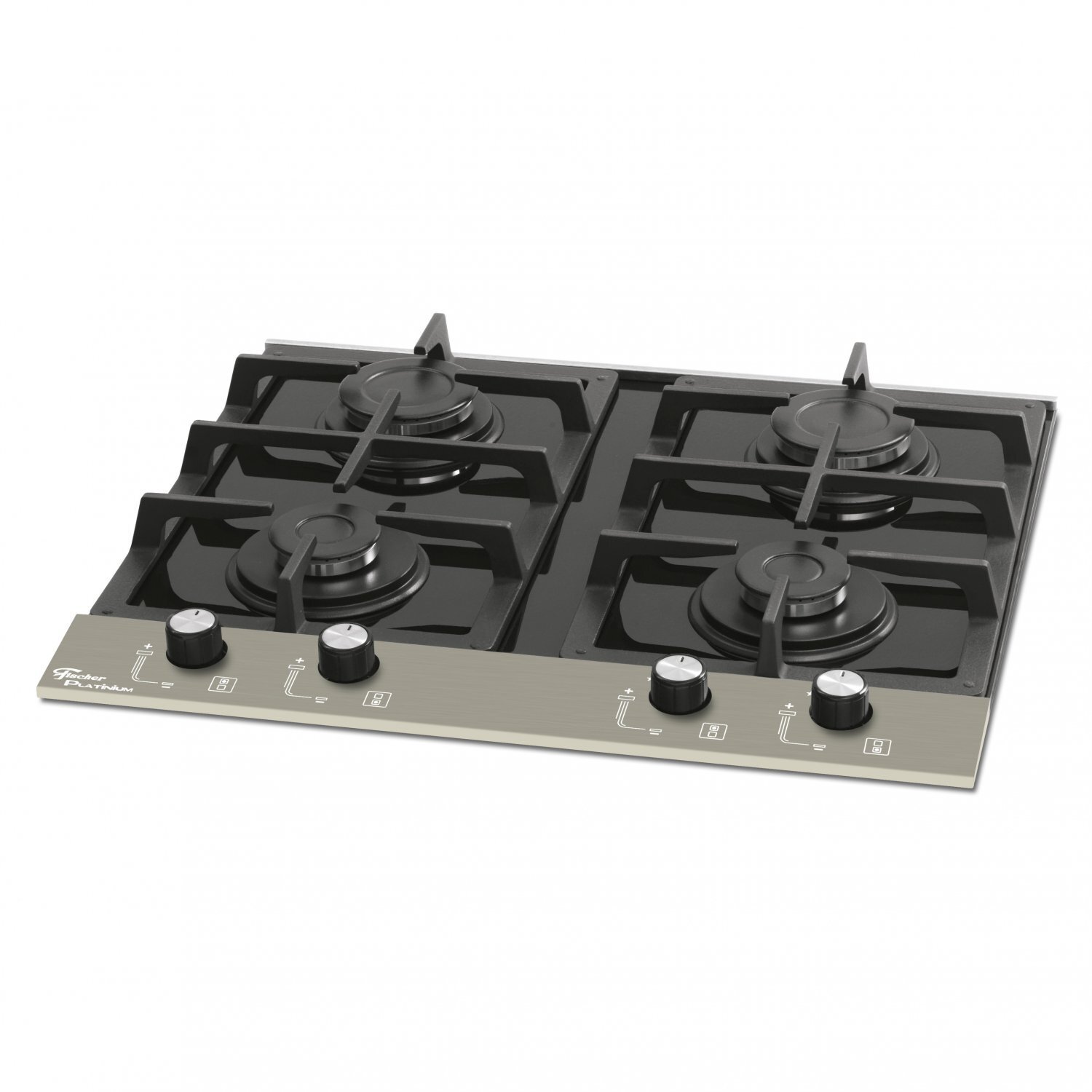 Cooktop Inox 4 Bocas a Gás Platinium Prime Fischer Bivolt Preto