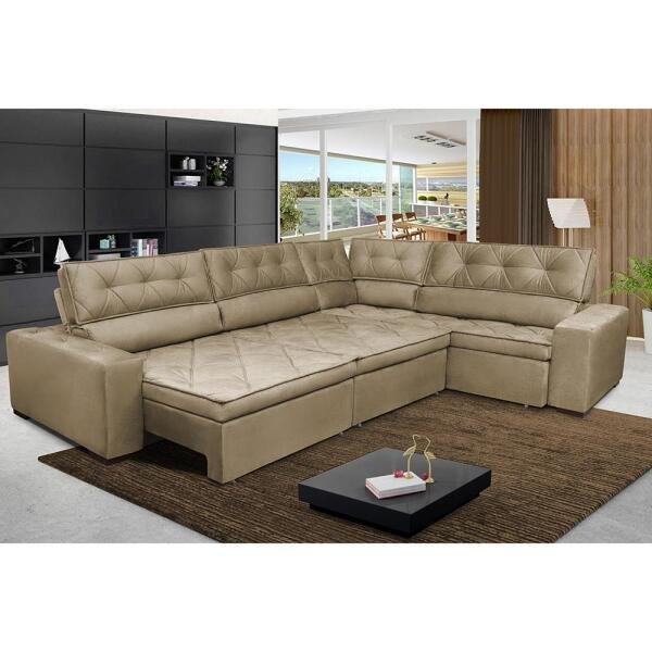 Sofa de Canto Retrátil e Reclinável com Molas Cama inBox Austin 3,45X2,44 ou 2,44X3,45 Suede Castor Menor preço em Sofa de Canto Retrátil e Reclinável com Molas Cama inBox Austin 3,45X2,44 ou 2,44X3,45 Suede Castor