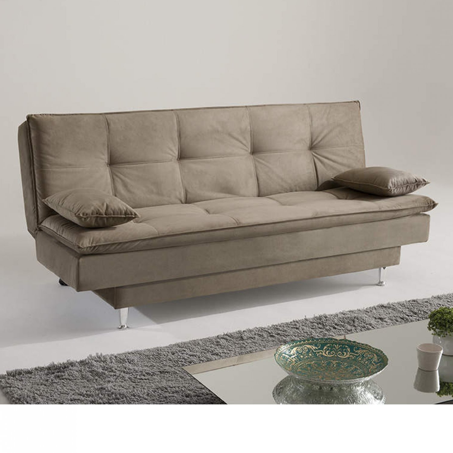 Sofá Cama 3 Lugares Dobrável Liverpool Arte Cúbica Estofados Bege