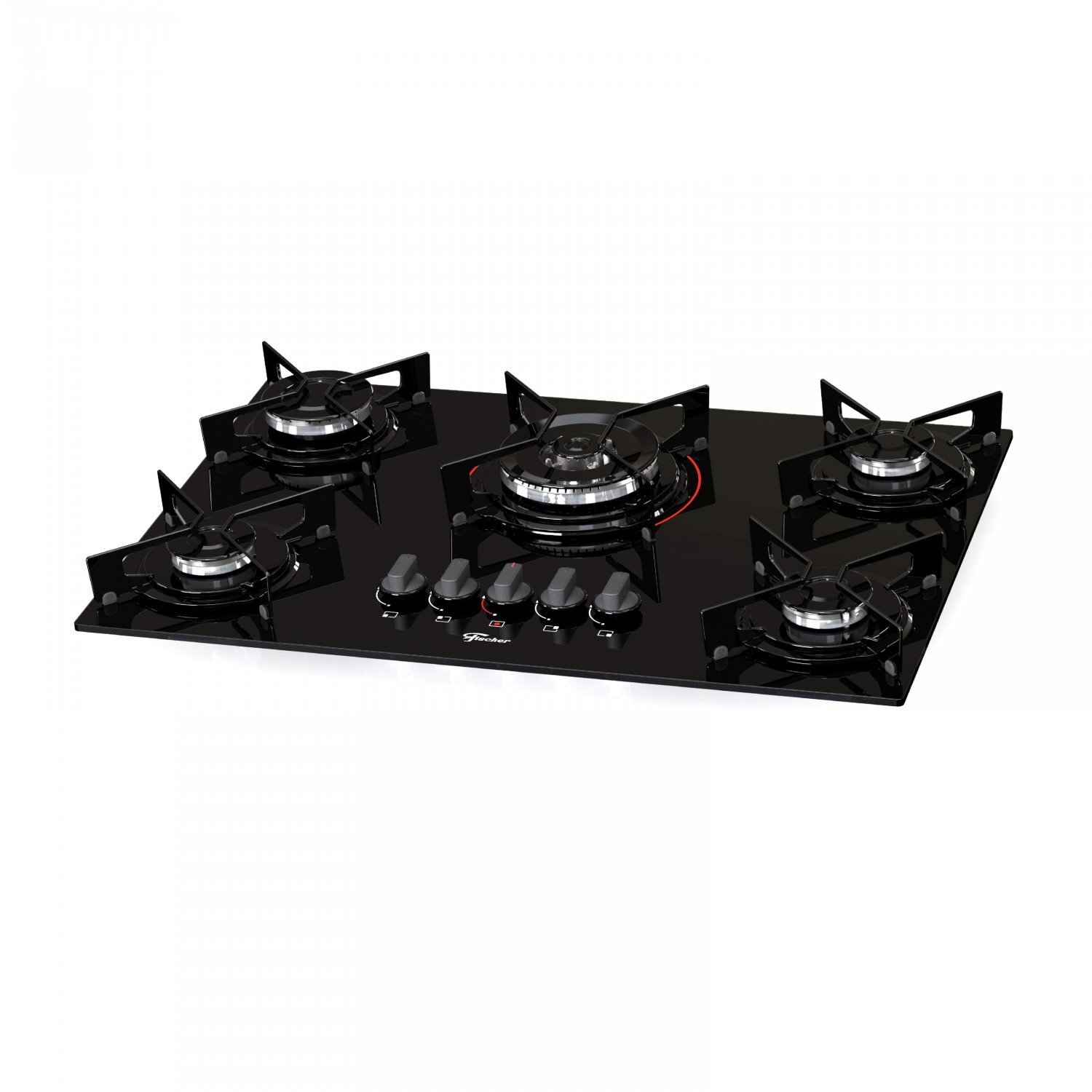 Cooktop 5 Bocas a Gás Tripla Chama Fit Line Fischer Bivolt Preto