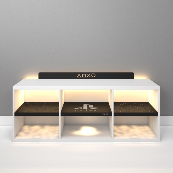 Rack Bancada Gamer Geek Madeira Branco Metal PS5 Com Led Incluso