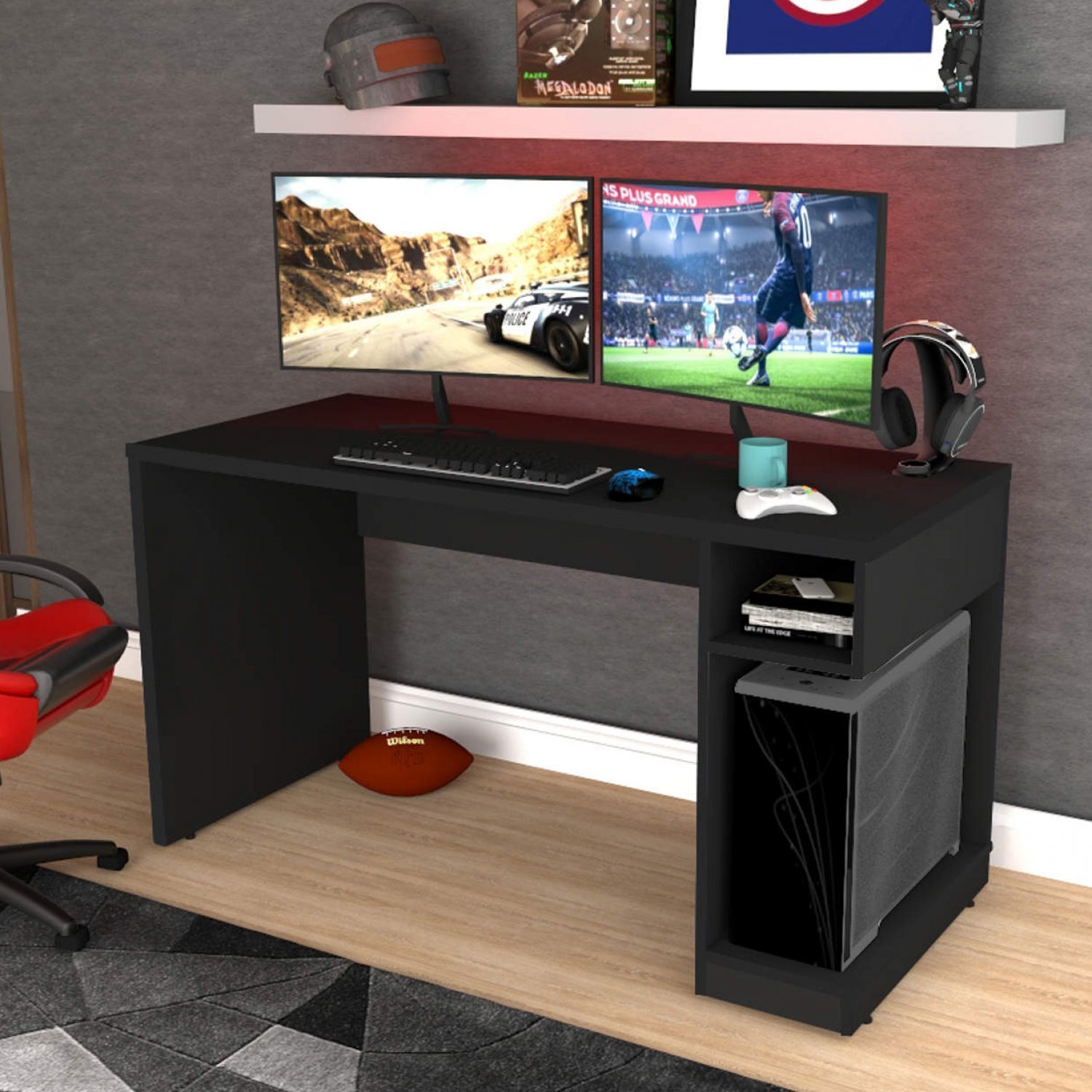 Mesa Gamer X Siena Móveis Preto/Preto MadeiraMadeira