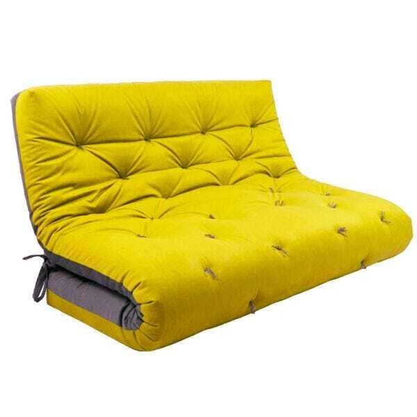 Futon Japonês Casal Dobrável Sofa Cama Amarelo/Cinza MadeiraMadeira