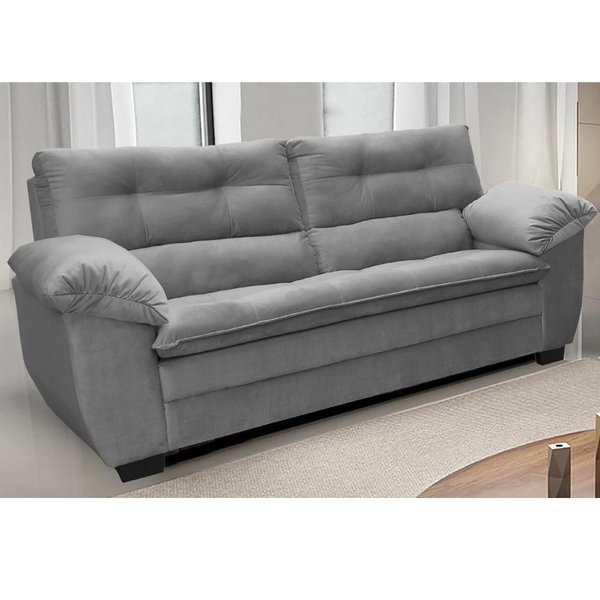 Conjunto Sofá Hellen Premium 3 e 2 lugares em tecido suede Gold Cinza