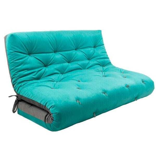 Futon Japonês Casal Dobrável Sofa Cama Azul Turquesa/Cinza MadeiraMadeira