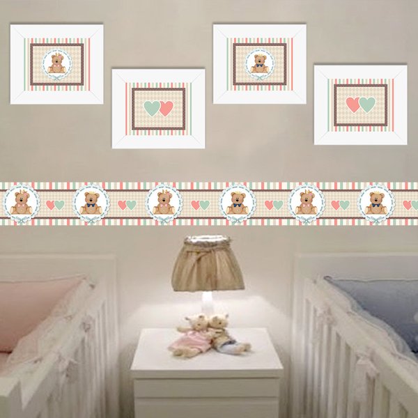 Kit Com 4 Quadros Quarto De Bebe Ursinhos Gêmeos | MadeiraMadeira