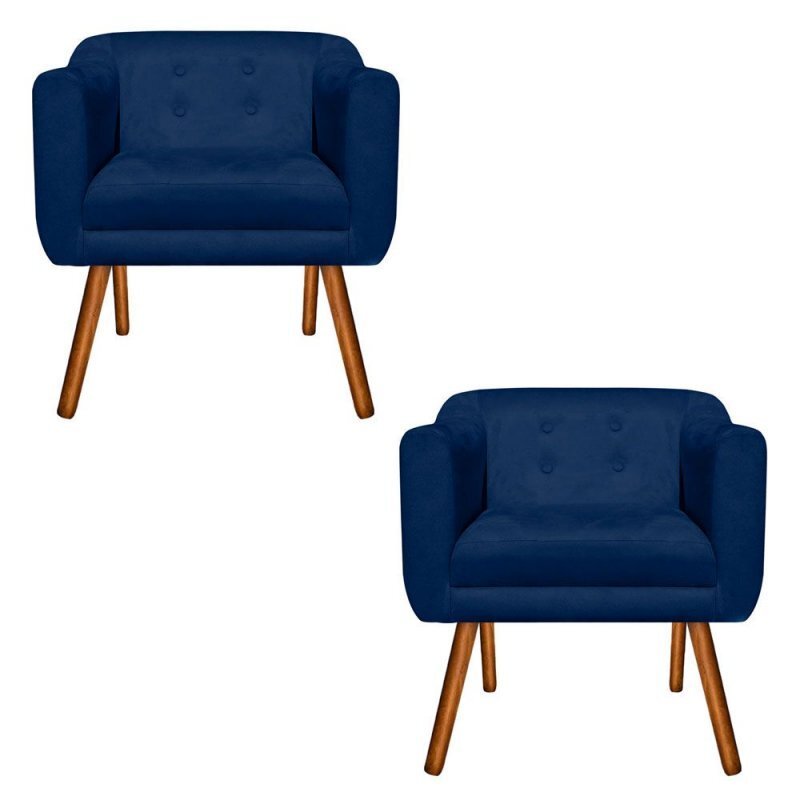 Menor preço em Kit 02 Poltrona Decorativa Julia Suede - D'Rossi Azul Marinho