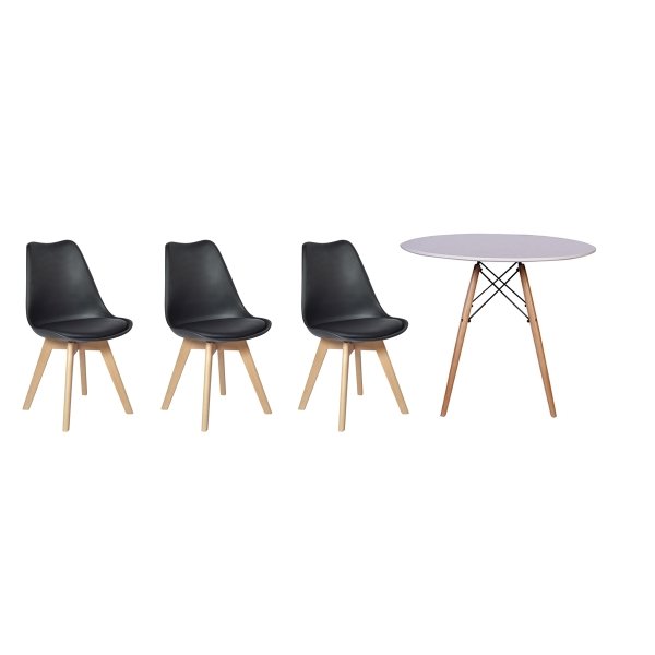 Kit Mesa Jantar Eiffel 80cm Branca + 03 Cadeiras Leda - Preta Menor preço em Kit Mesa Jantar Eiffel 80cm Branca + 03 Cadeiras Leda - Preta