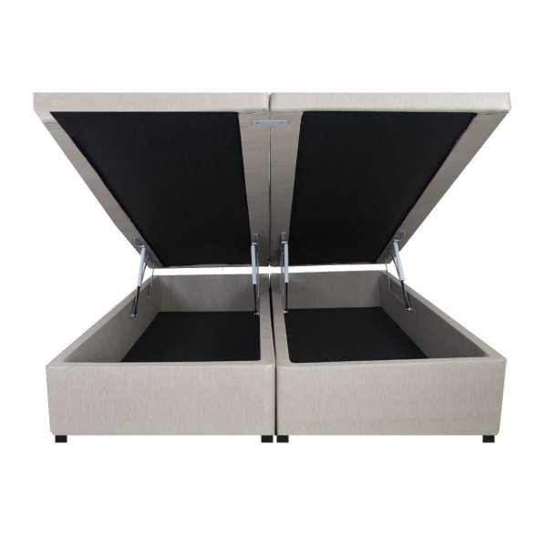 Cama Box Baú Queen 158x198 cm Korino Linho Bege com Pistão a MadeiraMadeira