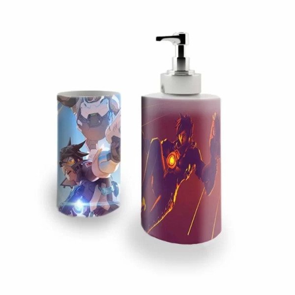 Kit Banheiro Saboneteira + Porta Escovas Porcelana Overwatch 400ml (BD01) Menor preço em Kit Banheiro Saboneteira + Porta Escovas Porcelana Overwatch 400ml (BD01)