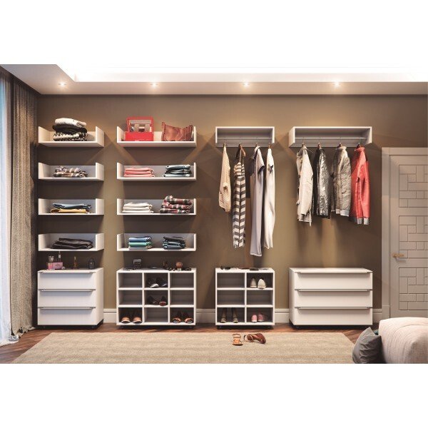 Closet Completo Smart 2.80cm em MDF Branco Branco Fosco MadeiraMadeira
