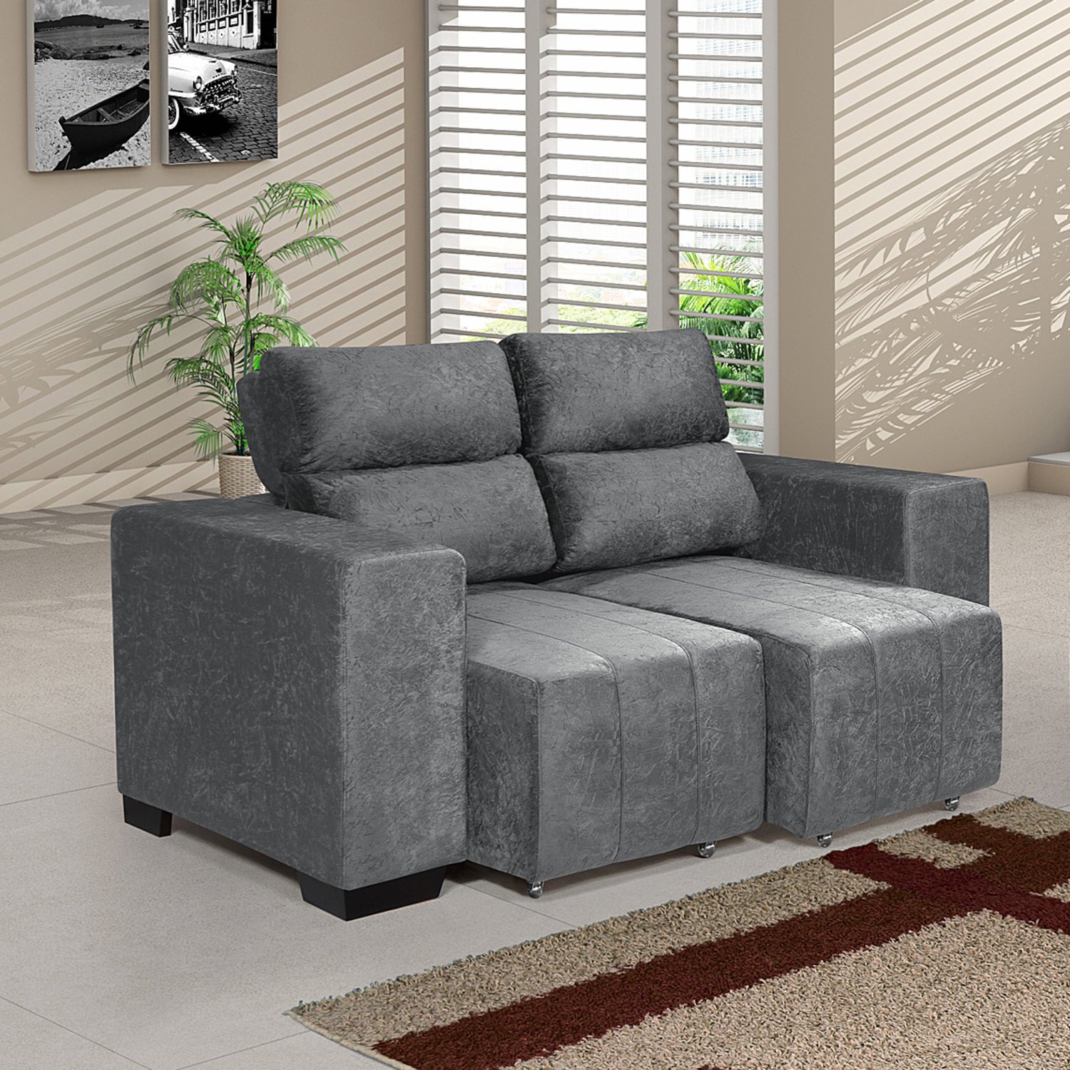 Sofá Retrátil 2 Lugares Mari Império Estofados Petróleo MadeiraMadeira