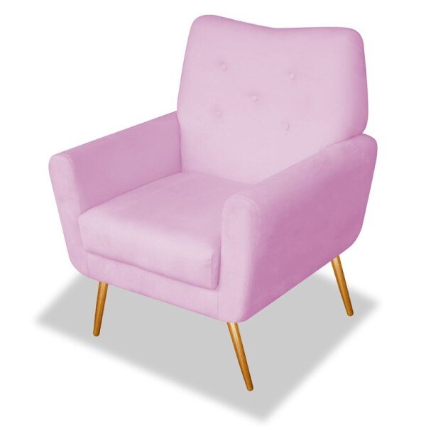 Poltrona Cadeira Sofa Decorativa Bia Corano Rosa Bebe Para Sala De Estar Recepcao Quarto Ds Decor Rosa Bebe Madeiramadeira