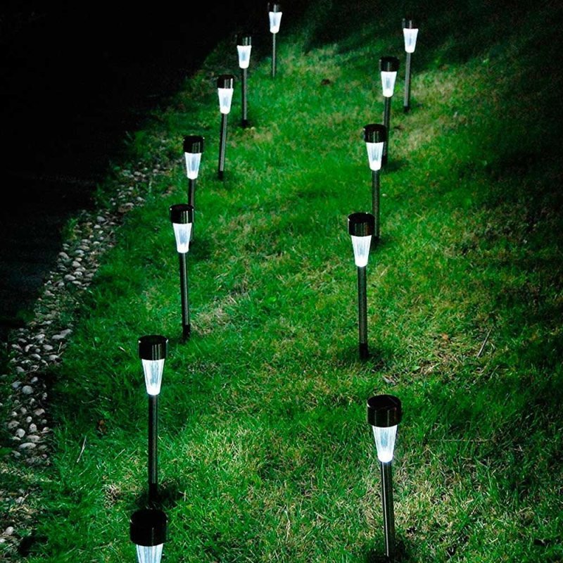 Kit com 8 Luminária Solar Balizador de Jardim Compacto Inox LED Branco MadeiraMadeira