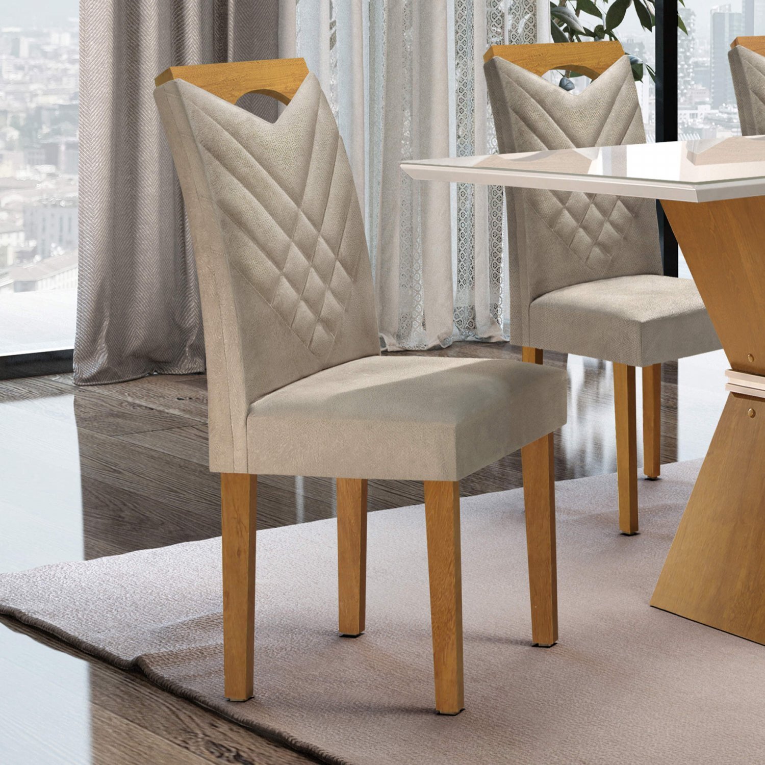 Conjunto 2 Cadeiras Estofadas Texas Siena Móveis Ype/Jacar MadeiraMadeira