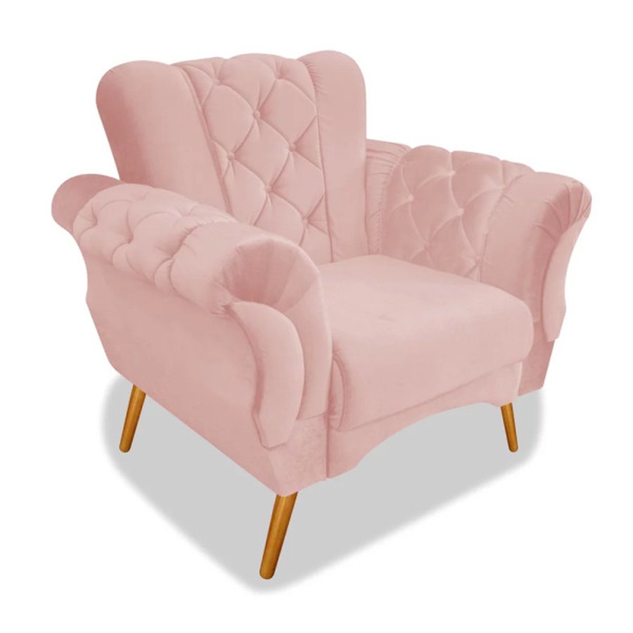 Conjunto Sofa Diva Recamier Mais Puff Decorativo Retagular E Poltrona Berlim Capitone Suede Rose Con Rose Madeiramadeira