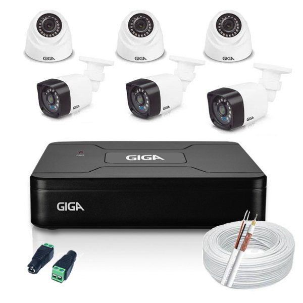 Kit Cftv Giga DVR Gs0083 Com 6 câmeras Preto e Branco MadeiraMadeira