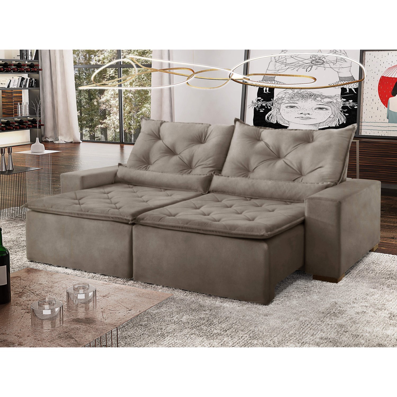 Sofá Retrátil e Reclinável 3 Lugares Malta Siena Móveis Marrom