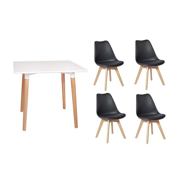 Kit Mesa Jantar Eiffel 80x80 Branca + 04 Cadeiras Leda - Preta Menor preço em Kit Mesa Jantar Eiffel 80x80 Branca + 04 Cadeiras Leda - Preta